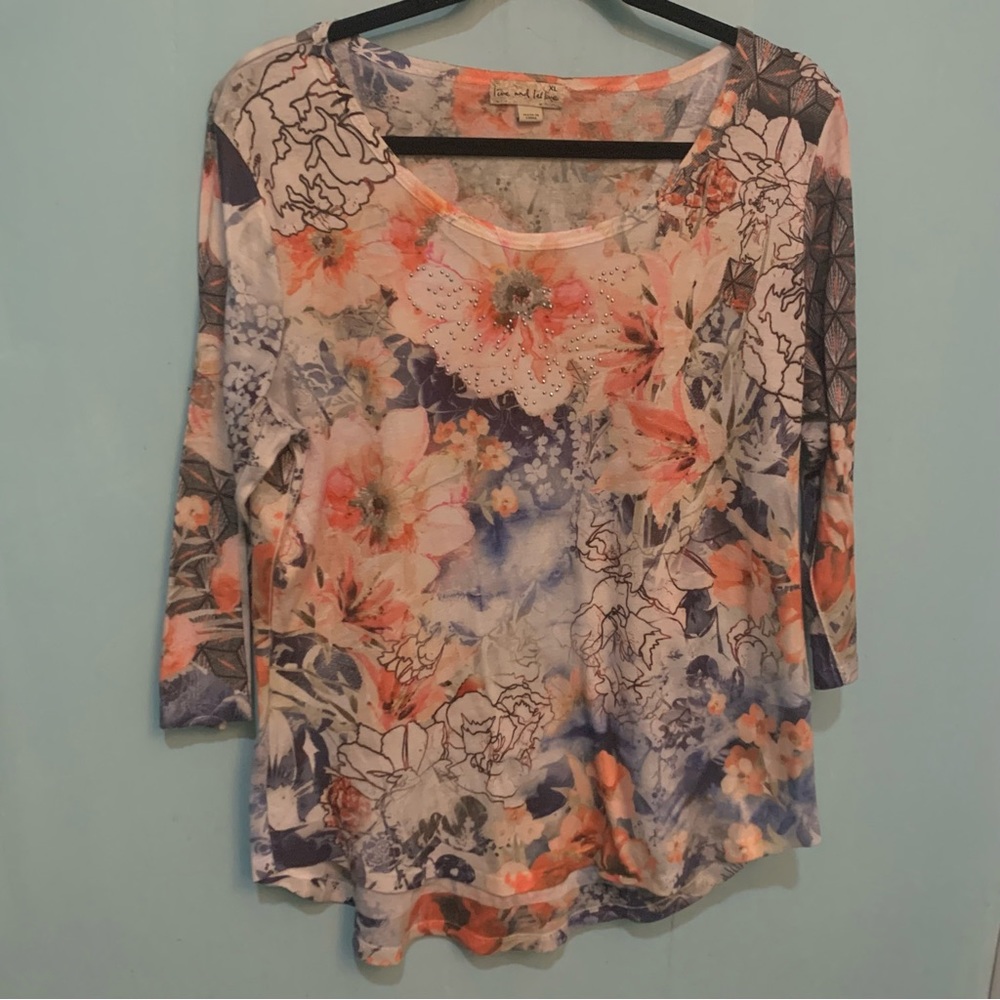 Live And Let Live XL Coastal Grandma 3/4 Raglan Sleeves Round Neck Tunic Top